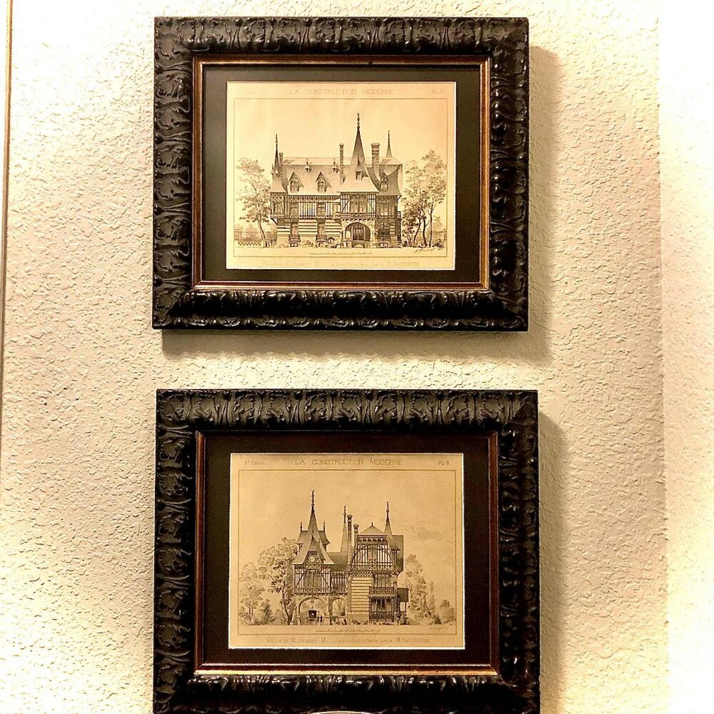 Pr Framed Antique French Architecture Engraved Prints CONSTRUCTION MODERNE 1890s